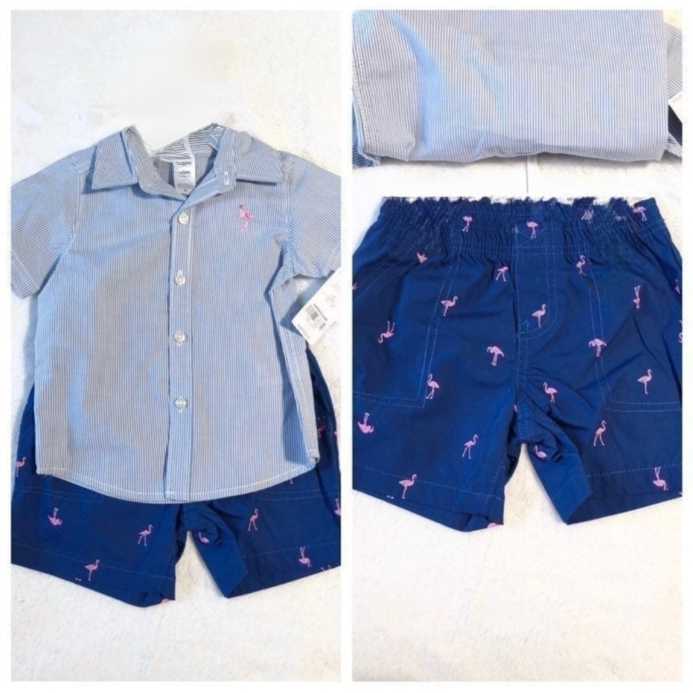 New Boyâs Carterâs 2pc Set- Poplin Shirt & Shorts